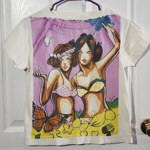 White Vintage Y2K Beach Babes Graphic Print Tshirt